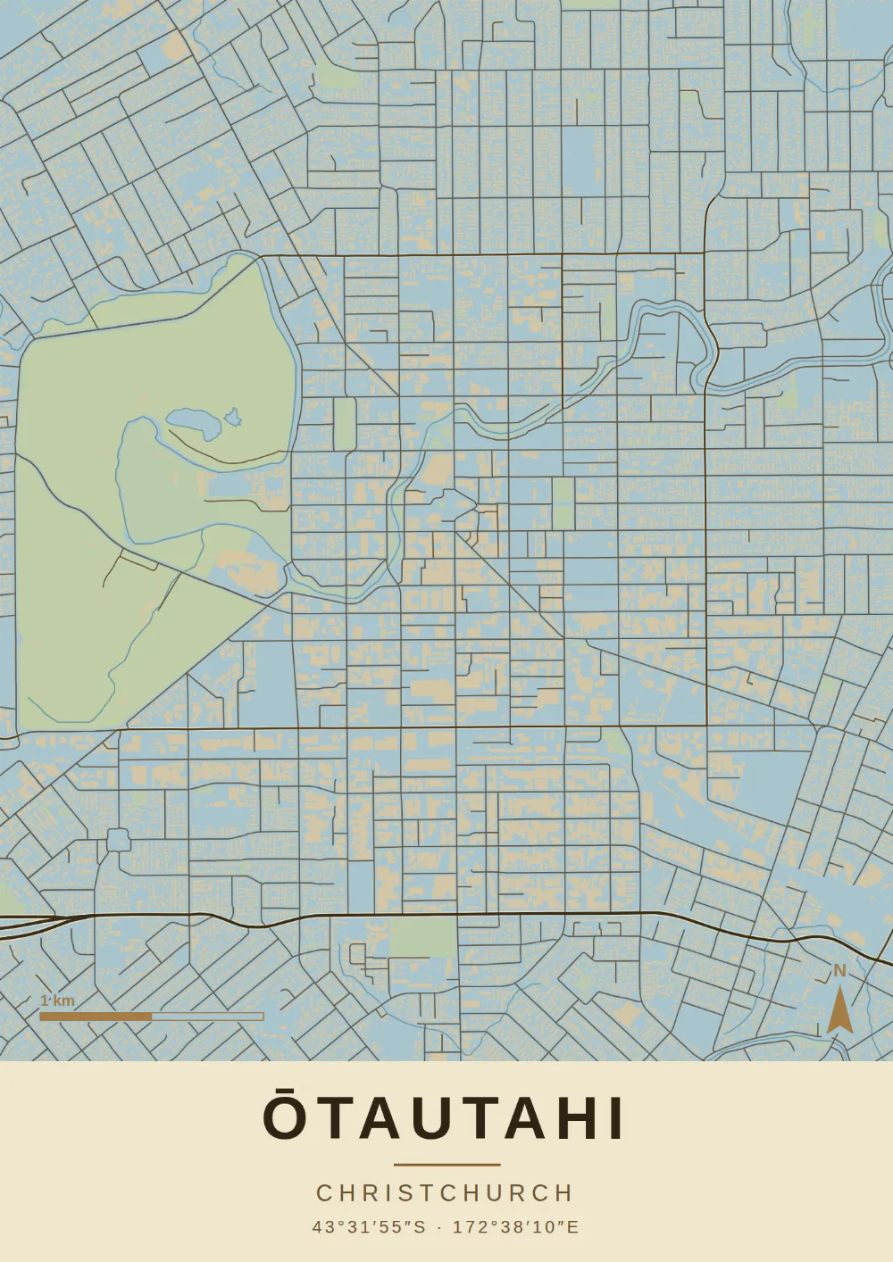 Topographic map print of Ōtautahi, Christchurch