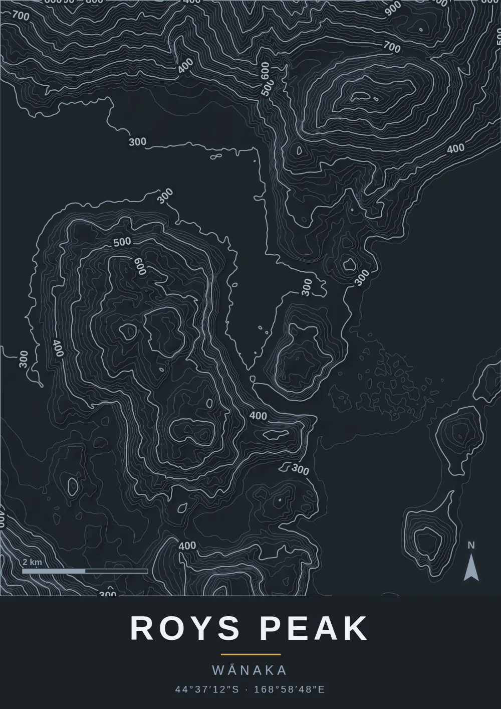 Topographic map print of ROYS PEAK, WĀNAKA