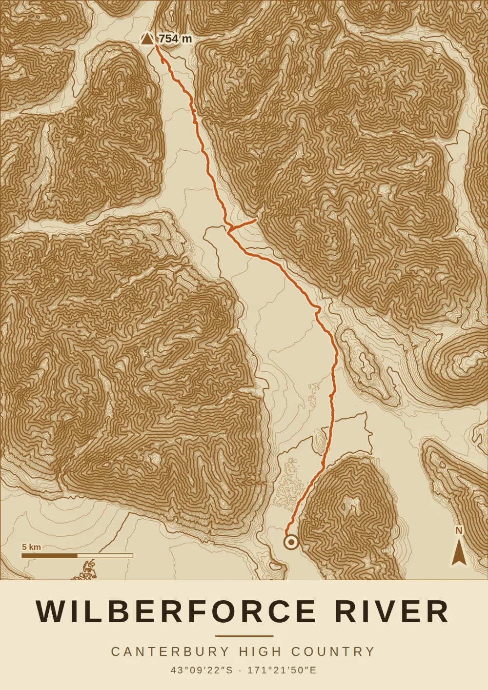 Topographic map print of Wilberforce River, Route overlay